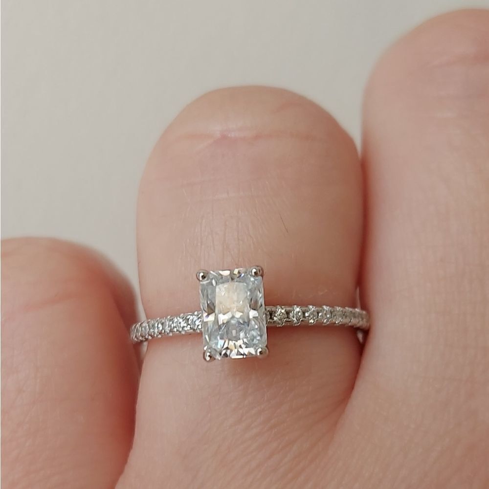 1 Carat Ice Cut Rectangular Moissanite 925 Silver Engagement Wedding Ring - Picture 6 of 13